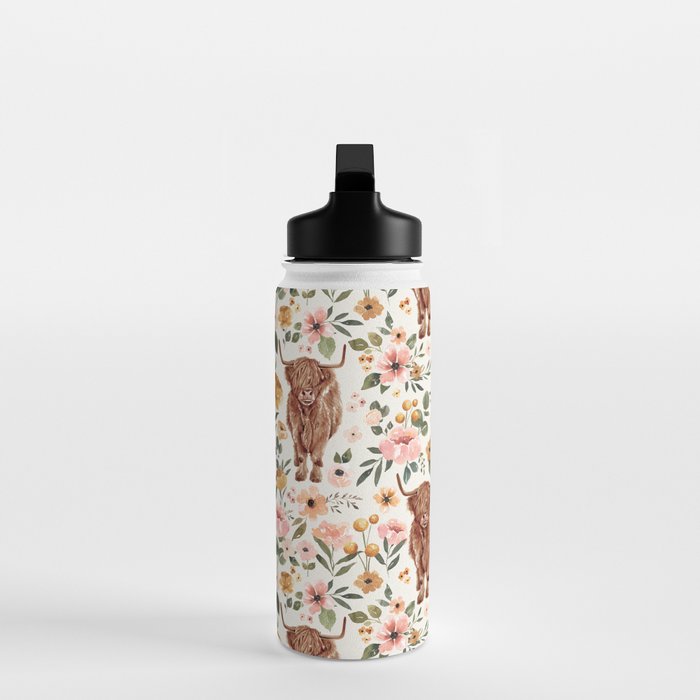 Cate & Rainn® Charlotte Floral Highland Cow Water Bottle Gallery Image 3