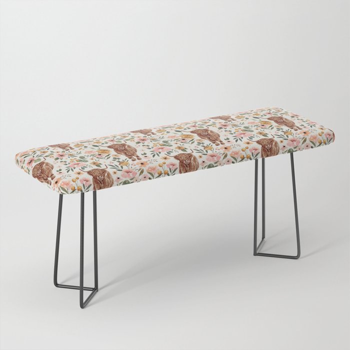 Cate & Rainn® Charlotte Floral Highland Cow Bench Gallery Image 1