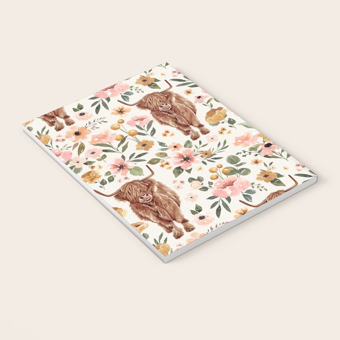 Cate & Rainn® Charlotte Floral Highland Cow Notebook Gallery Image 3