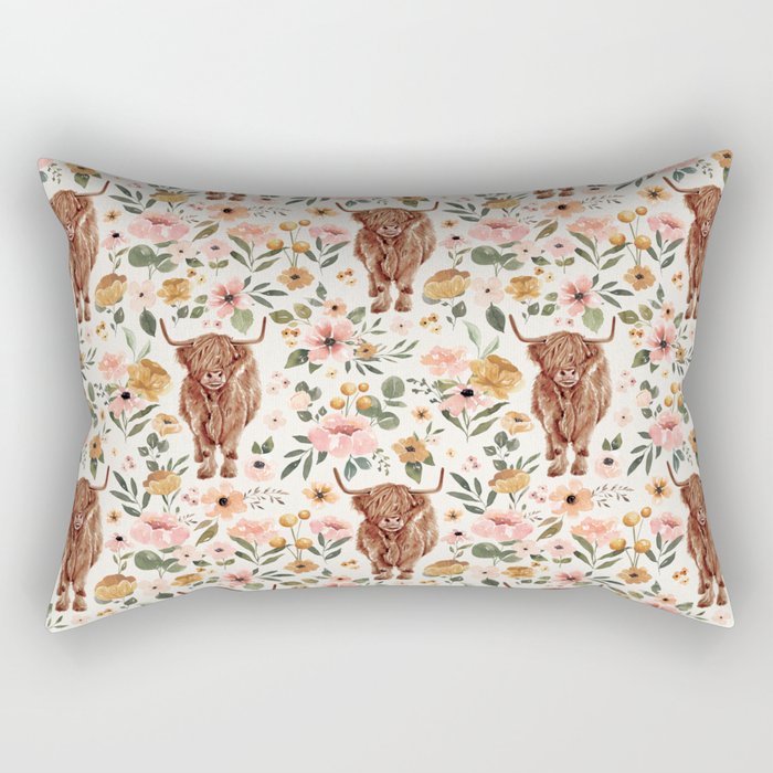 Cate & Rainn® Charlotte Floral Highland Cow Rectangular Pillow Gallery Image 2