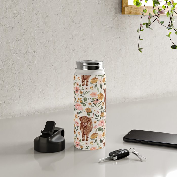 Cate & Rainn® Charlotte Floral Highland Cow Water Bottle Gallery Image 4