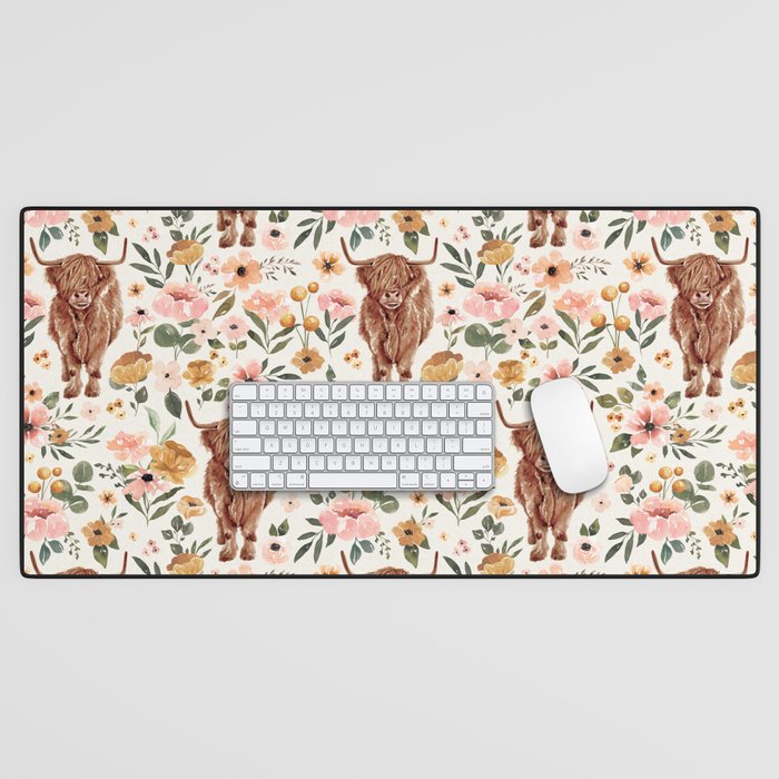 Cate & Rainn® Charlotte Floral Highland Cow Desk Mat Gallery Image 1