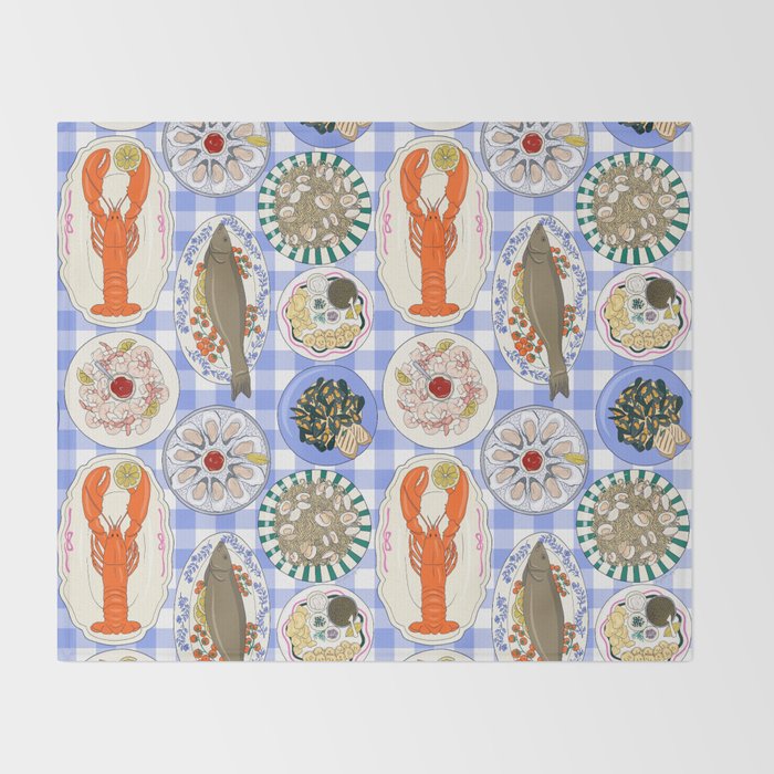 Seafood Feast Tablescape Throw Blanket Gallery Image 2