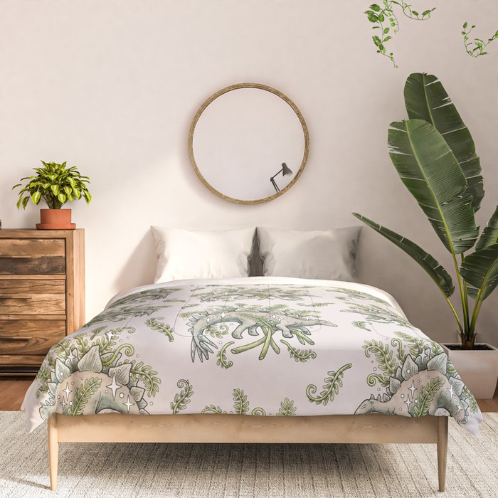 Stegosaurus & Ferns | Dinosaur Botanical Art Comforter Gallery Image 3