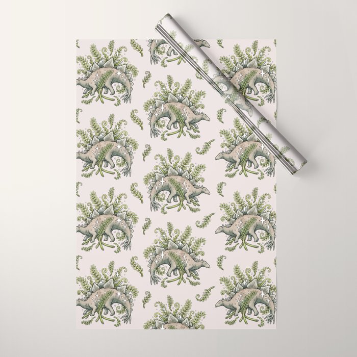 Stegosaurus & Ferns | Dinosaur Botanical Art Wrapping Paper Gallery Image 1