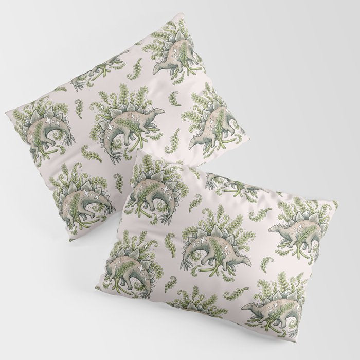 Stegosaurus & Ferns | Dinosaur Botanical Art Pillow Sham Gallery Image 3