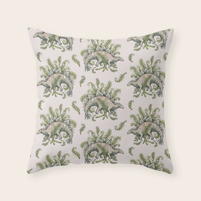 Stegosaurus & Ferns | Dinosaur Botanical Art Throw Pillow Gallery Image 1