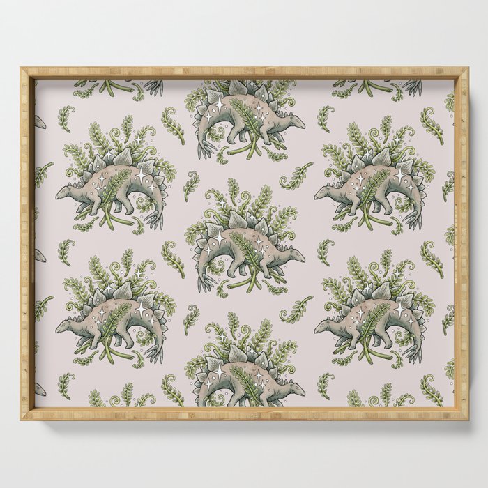Stegosaurus & Ferns | Dinosaur Botanical Art Serving Tray Gallery Image 1