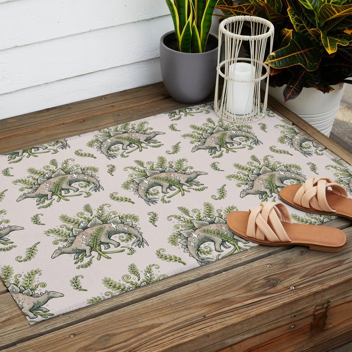 Stegosaurus & Ferns | Dinosaur Botanical Art Outdoor Rug Gallery Image 2