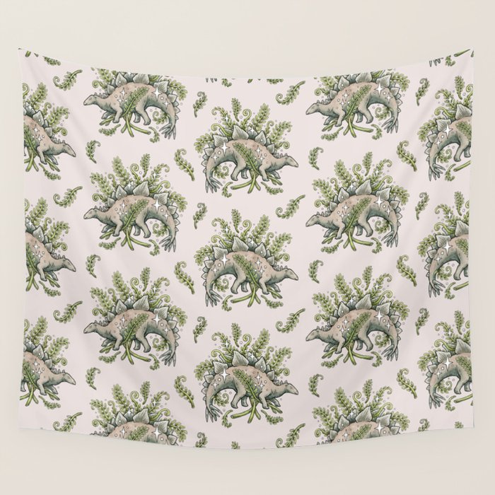 Stegosaurus & Ferns | Dinosaur Botanical Art Wall Tapestry Gallery Image 4