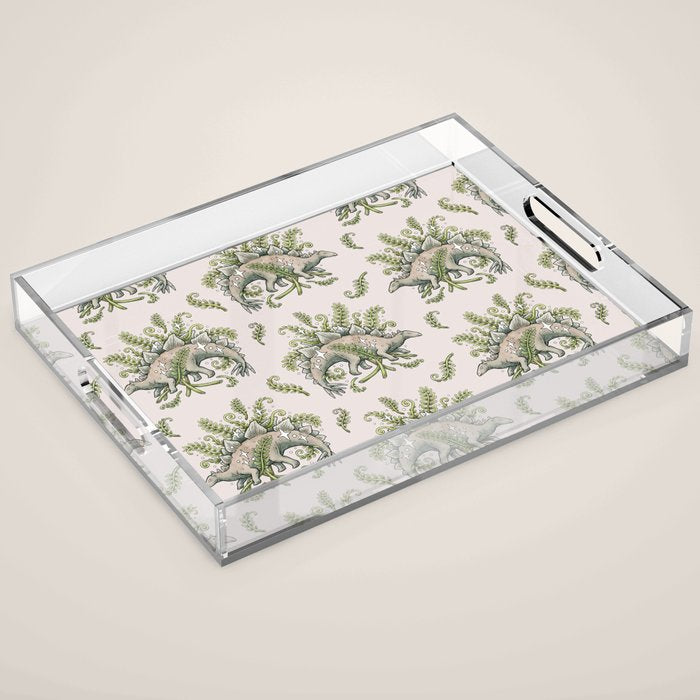 Stegosaurus & Ferns | Dinosaur Botanical Art Acrylic Tray Gallery Image 1
