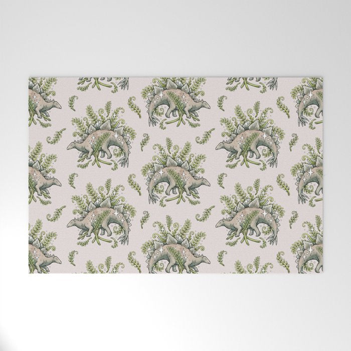 Stegosaurus & Ferns | Dinosaur Botanical Art Welcome Mat Gallery Image 1