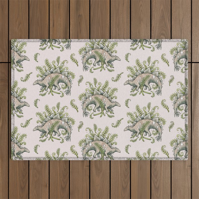 Stegosaurus & Ferns | Dinosaur Botanical Art Outdoor Rug Gallery Image 1