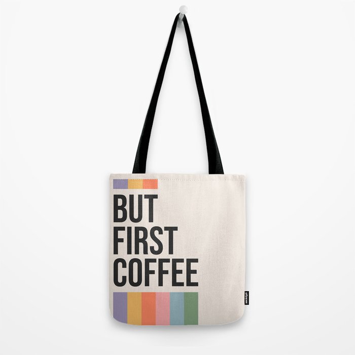 But First Coffee Retro Colorful Rainbow Quote Tote Bag Gallery Image 2