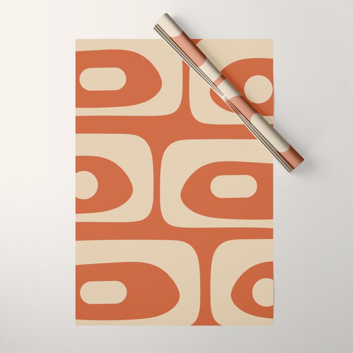 Mid Century Modern Piquet Abstract Pattern in Mid Mod Burnt Orange and Beige Wrapping Paper Gallery Image 1