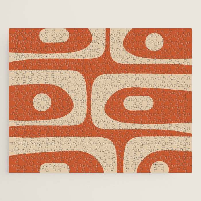 Mid Century Modern Piquet Abstract Pattern in Mid Mod Burnt Orange and Beige Jigsaw Puzzle Gallery Image 1