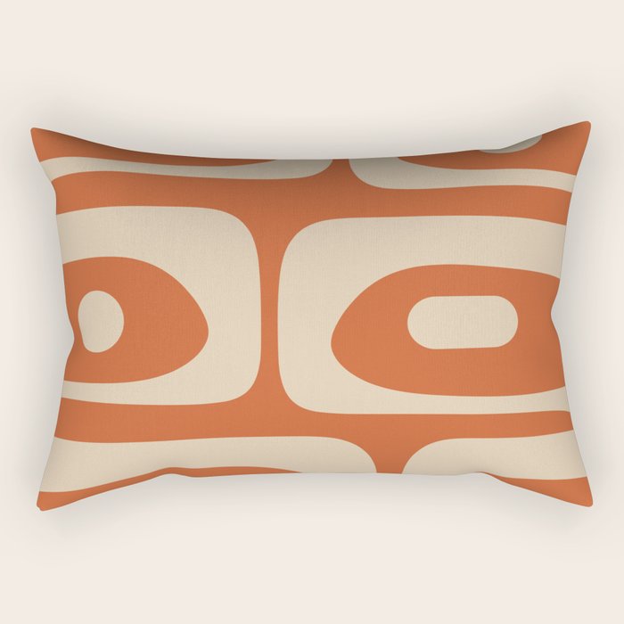 Mid Century Modern Piquet Abstract Pattern in Mid Mod Burnt Orange and Beige Rectangular Pillow Gallery Image 2
