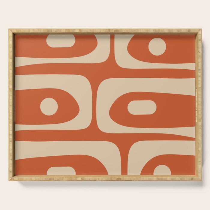 Mid Century Modern Piquet Abstract Pattern in Mid Mod Burnt Orange and Beige Serving Tray Gallery Image 1