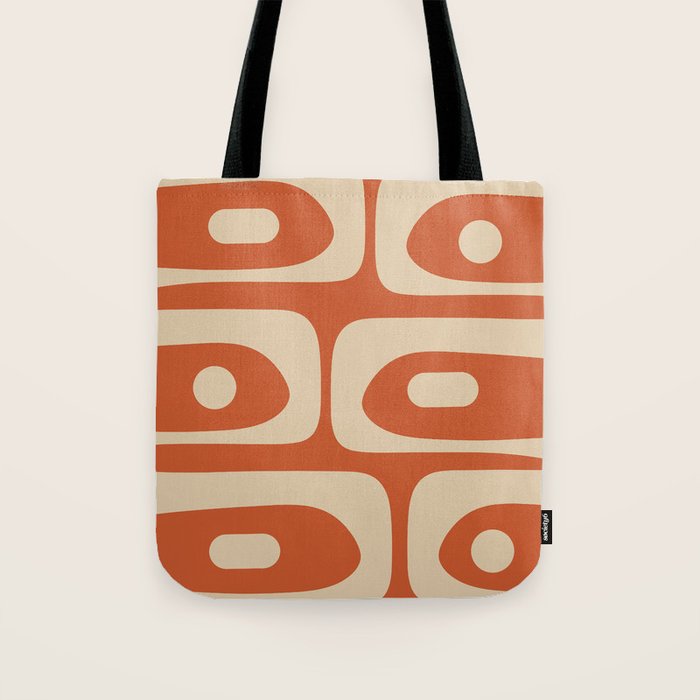 Mid Century Modern Piquet Abstract Pattern in Mid Mod Burnt Orange and Beige Tote Bag Gallery Image 1