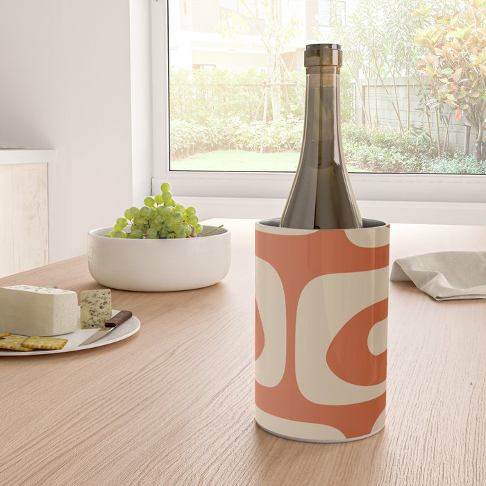 Mid Century Modern Piquet Abstract Pattern in Mid Mod Burnt Orange and Beige Wine Chiller Gallery Image 4