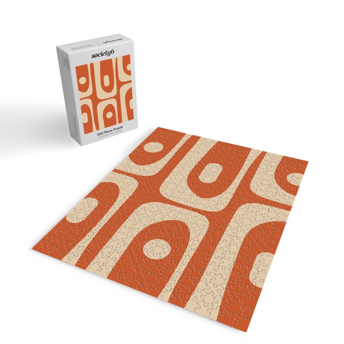 Mid Century Modern Piquet Abstract Pattern in Mid Mod Burnt Orange and Beige Jigsaw Puzzle Gallery Image 2