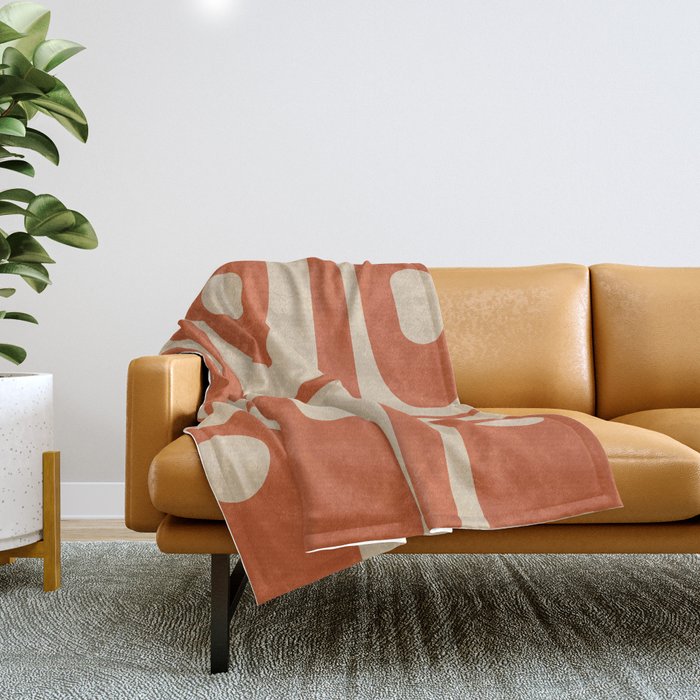 Mid Century Modern Piquet Abstract Pattern in Mid Mod Burnt Orange and Beige Throw Blanket Gallery Image 1