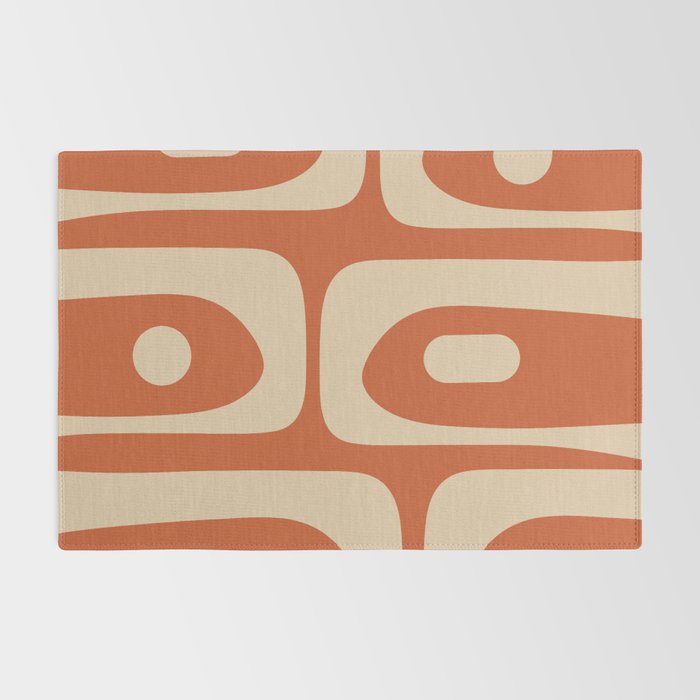 Mid Century Modern Piquet Abstract Pattern in Mid Mod Burnt Orange and Beige Rug Gallery Image 2