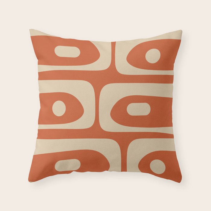 Mid Century Modern Piquet Abstract Pattern in Mid Mod Burnt Orange and Beige Throw Pillow Gallery Image 1