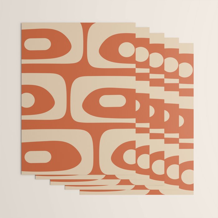 Mid Century Modern Piquet Abstract Pattern in Mid Mod Burnt Orange and Beige Wrapping Paper Gallery Image 3