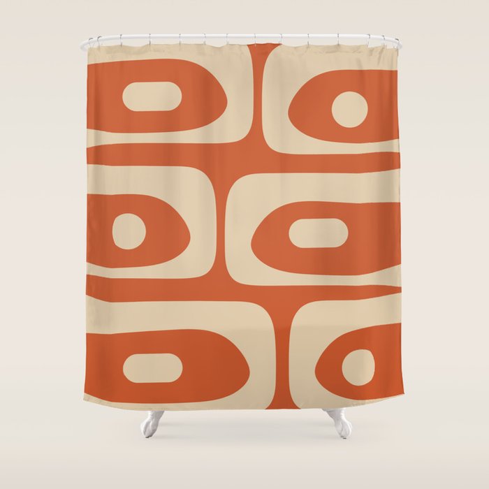 Mid Century Modern Piquet Abstract Pattern in Mid Mod Burnt Orange and Beige Shower Curtain Gallery Image 1
