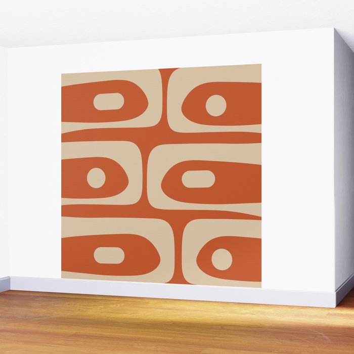 Mid Century Modern Piquet Abstract Pattern in Mid Mod Burnt Orange and Beige Wall Mural Gallery Image 2