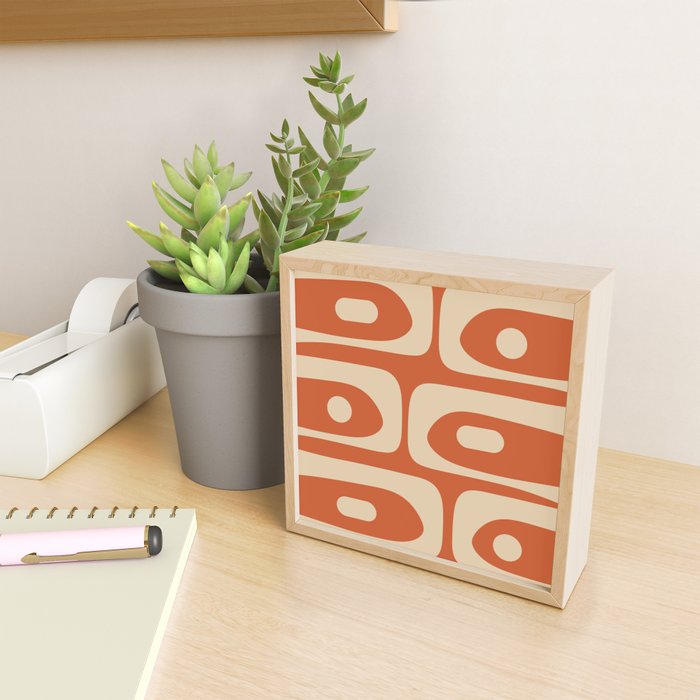 Mid Century Modern Piquet Abstract Pattern in Mid Mod Burnt Orange and Beige Mini Art Print Gallery Image 2