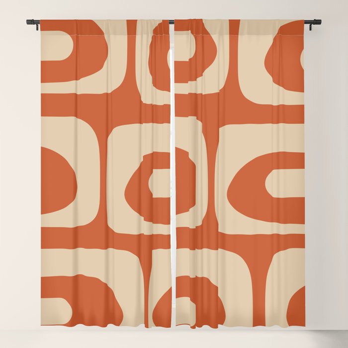 Mid Century Modern Piquet Abstract Pattern in Mid Mod Burnt Orange and Beige Window Curtain Gallery Image 5