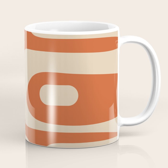 Mid Century Modern Piquet Abstract Pattern in Mid Mod Burnt Orange and Beige Coffee Mug Gallery Image 1