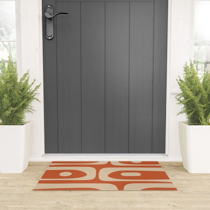 Mid Century Modern Piquet Abstract Pattern in Mid Mod Burnt Orange and Beige Welcome Mat Gallery Image 3