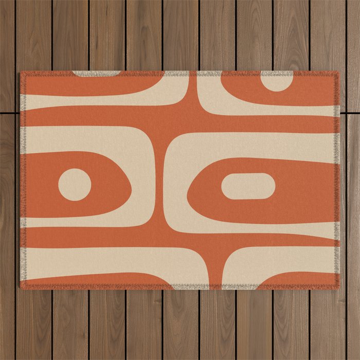 Mid Century Modern Piquet Abstract Pattern in Mid Mod Burnt Orange and Beige Outdoor Rug Gallery Image 1