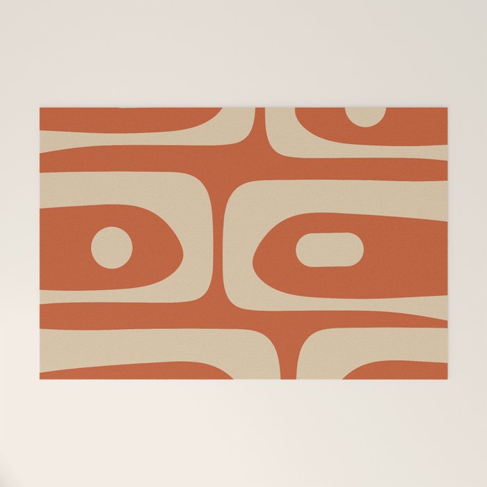 Mid Century Modern Piquet Abstract Pattern in Mid Mod Burnt Orange and Beige Welcome Mat Gallery Image 1