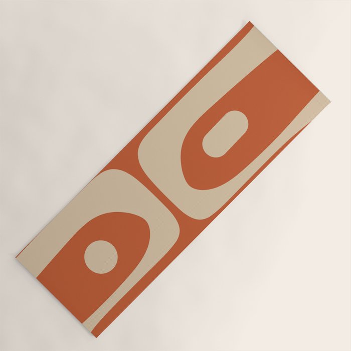 Mid Century Modern Piquet Abstract Pattern in Mid Mod Burnt Orange and Beige Yoga Mat Gallery Image 1