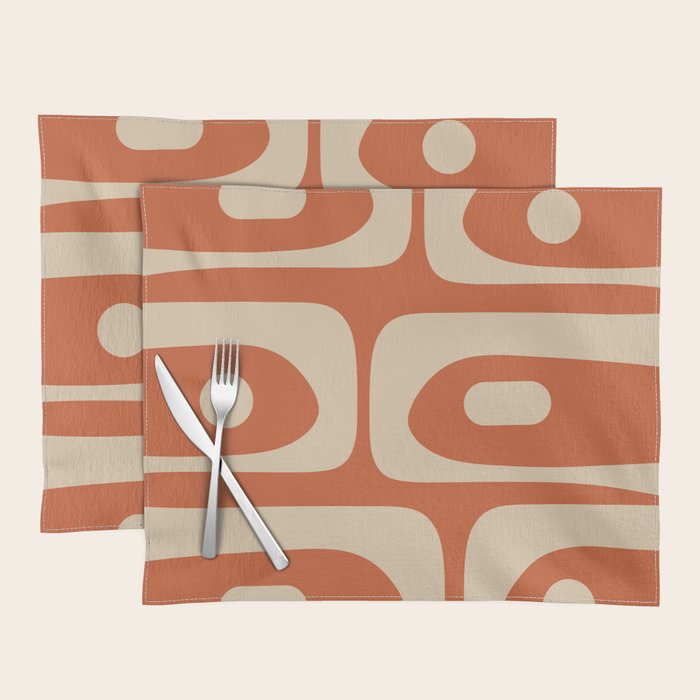 Mid Century Modern Piquet Abstract Pattern in Mid Mod Burnt Orange and Beige Placemat Gallery Image 1