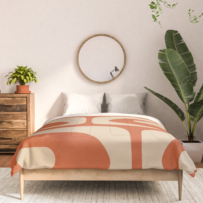 Mid Century Modern Piquet Abstract Pattern in Mid Mod Burnt Orange and Beige Comforter Gallery Image 3