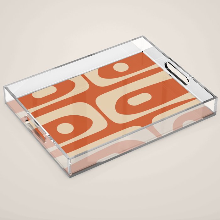 Mid Century Modern Piquet Abstract Pattern in Mid Mod Burnt Orange and Beige Acrylic Tray Gallery Image 1