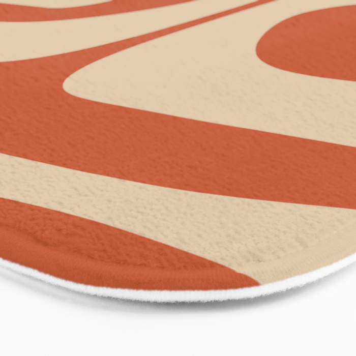 Mid Century Modern Piquet Abstract Pattern in Mid Mod Burnt Orange and Beige Bath Mat Gallery Image 3