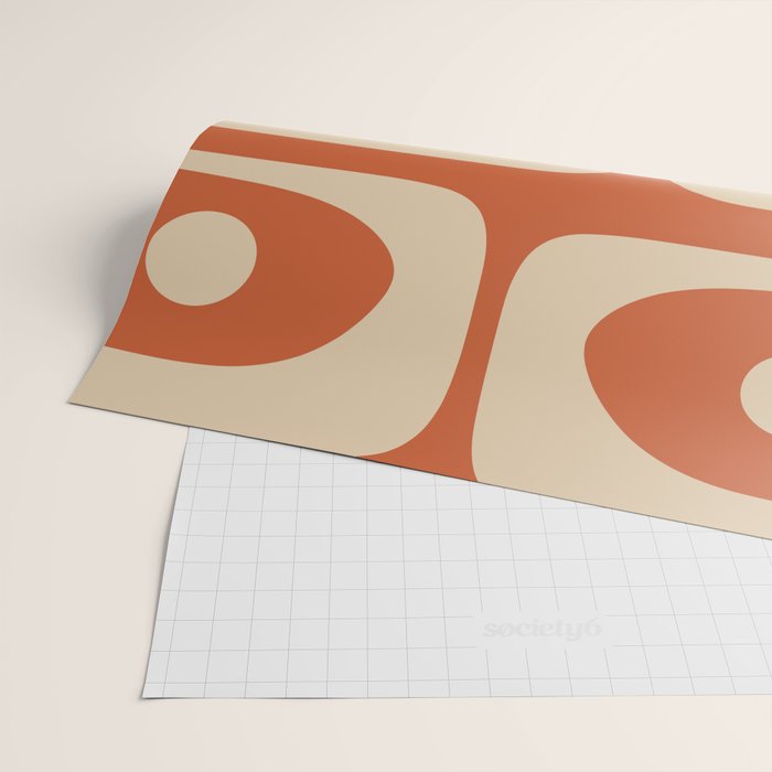 Mid Century Modern Piquet Abstract Pattern in Mid Mod Burnt Orange and Beige Wrapping Paper Gallery Image 2
