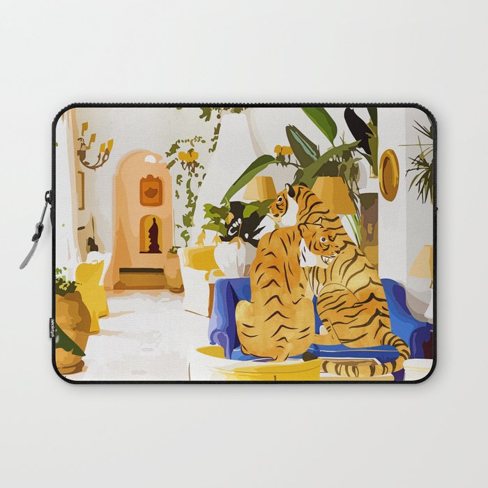 Tiger Reserve Villa | Bohemian Tropical Jungle Décor | Pastel Honeymoon Couple Love Wildlife Laptop Sleeve Gallery Image 1