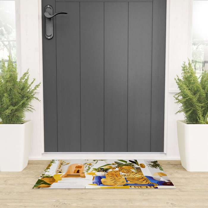 Tiger Reserve Villa | Bohemian Tropical Jungle Décor | Pastel Honeymoon Couple Love Wildlife Welcome Mat Gallery Image 3