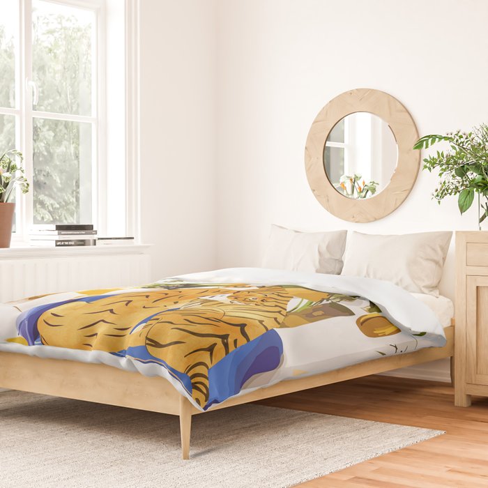 Tiger Reserve Villa | Bohemian Tropical Jungle Décor | Pastel Honeymoon Couple Love Wildlife Duvet Cover Gallery Image 2