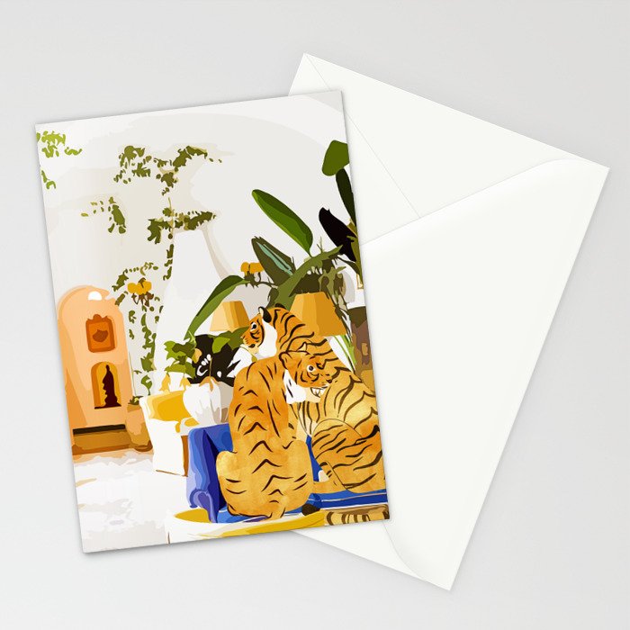 Tiger Reserve Villa | Bohemian Tropical Jungle Décor | Pastel Honeymoon Couple Love Wildlife Stationery Card Gallery Image 2