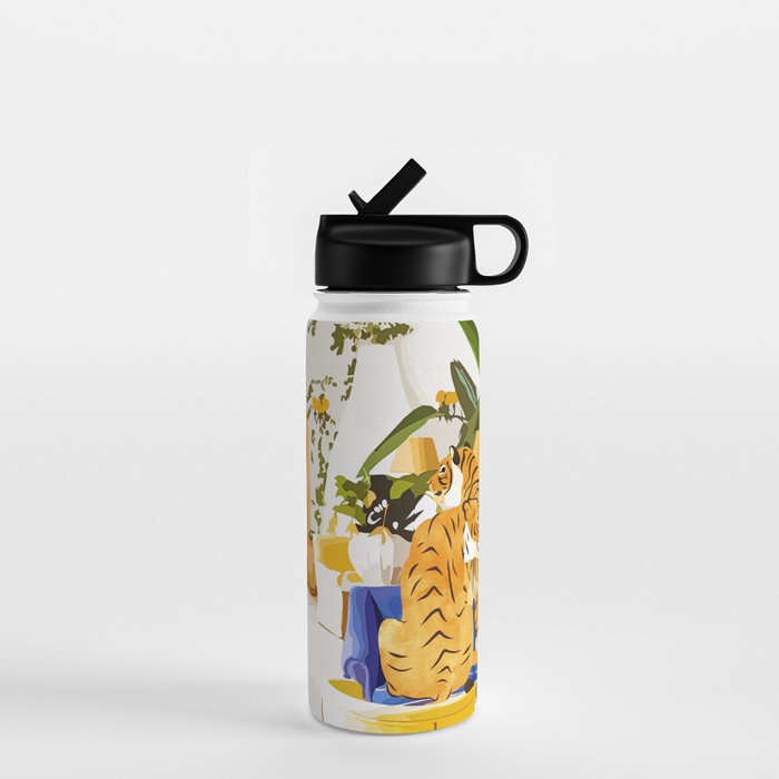 Tiger Reserve Villa | Bohemian Tropical Jungle Décor | Pastel Honeymoon Couple Love Wildlife Water Bottle Gallery Image 1