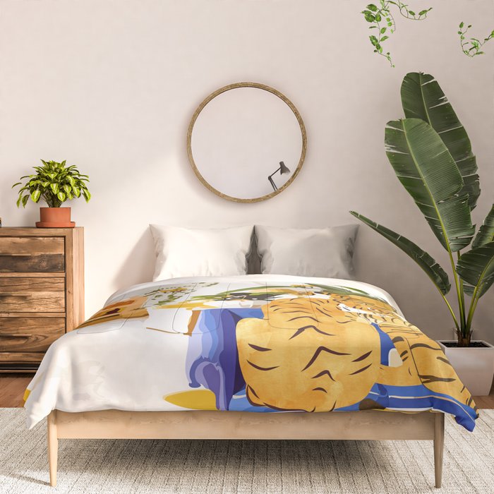 Tiger Reserve Villa | Bohemian Tropical Jungle Décor | Pastel Honeymoon Couple Love Wildlife Comforter Gallery Image 3