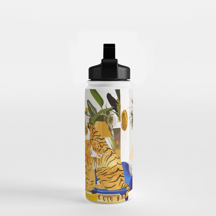 Tiger Reserve Villa | Bohemian Tropical Jungle Décor | Pastel Honeymoon Couple Love Wildlife Water Bottle Gallery Image 2